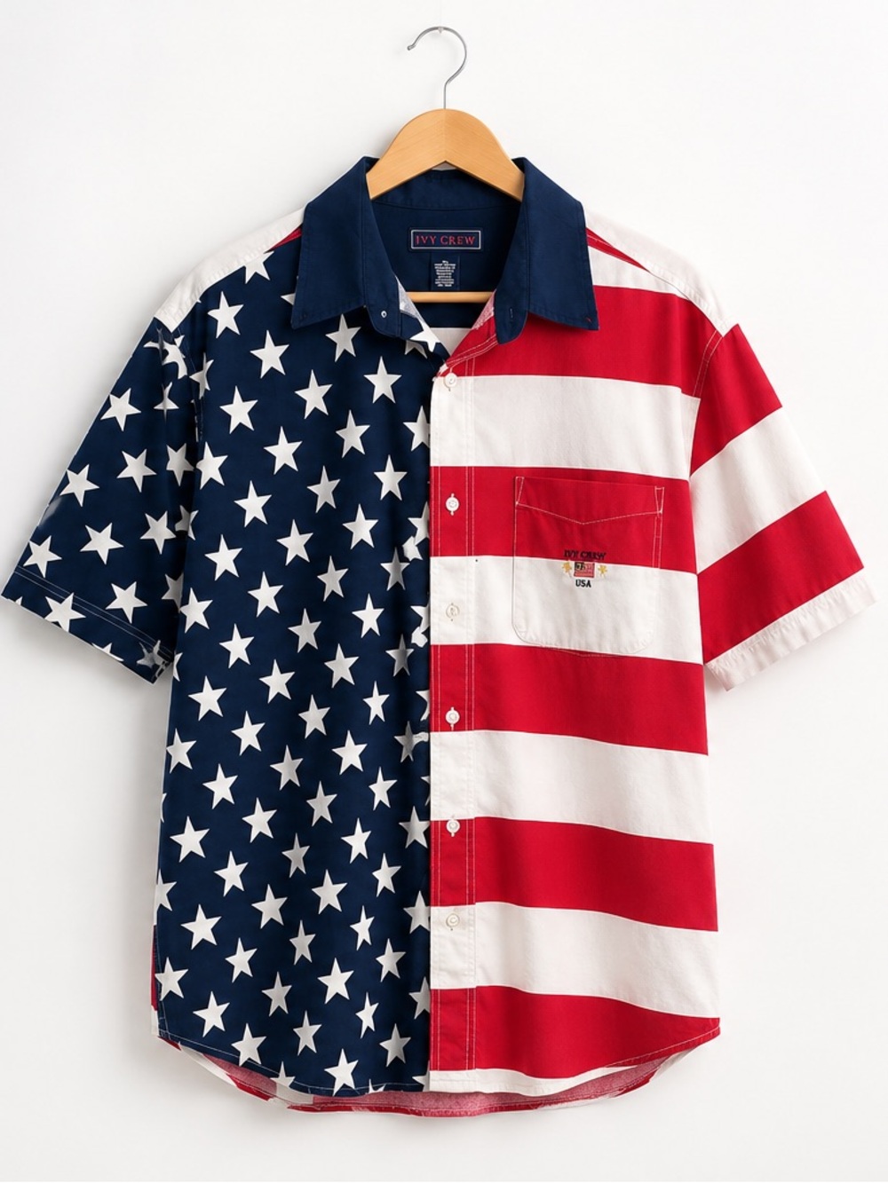 Ivy Crew American Flag Men's Medium Multi-Colored Short Sleeve Button-Down Shirt